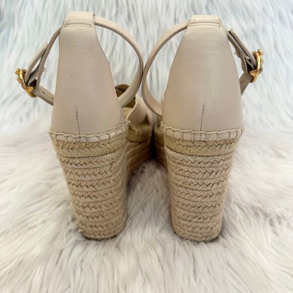 Tory Burch Selby Wedge Platform Espadrilles Leather Criss Cross Heels Sandals - Picture 9 of 13